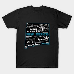 Cute map of Carlsbad  New Mexico Albuquerque Santa Fe Los Alamos, Roswell Las Cruces Deming Carlsbad Hobbs Silver City T-Shirt